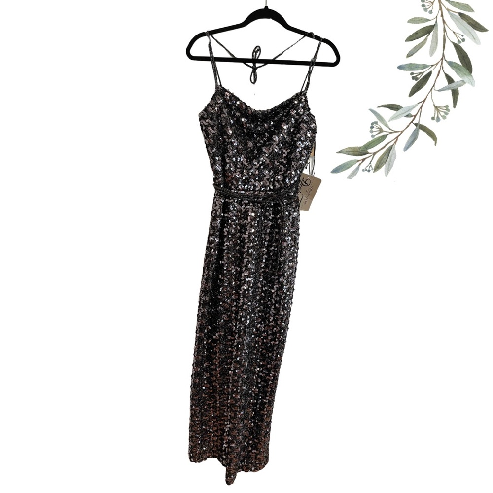 NWT Deadstock Norman Berg for DENISE Fashions Vintage Silver Sequin Gown